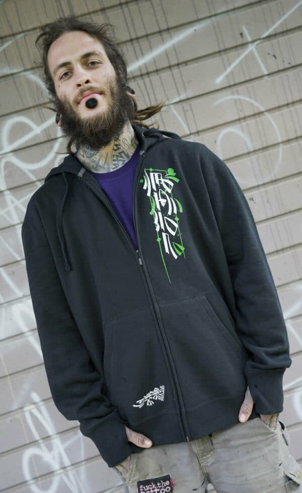 calligraffiti-men's-zipper-hoodie-spit-green-front-look