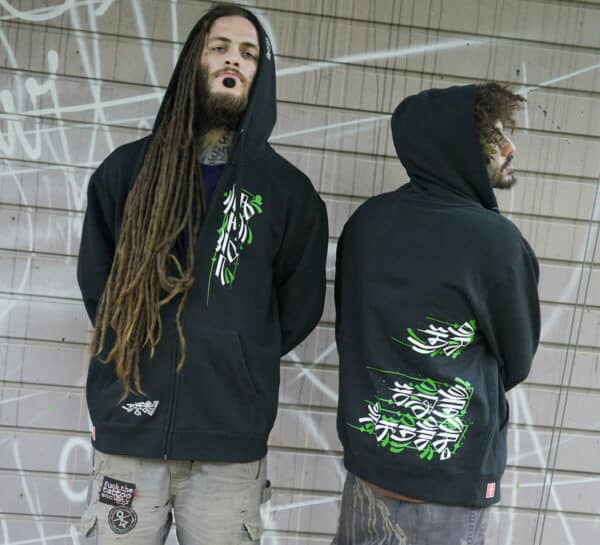 spit-green-zipper-hoodie-front-back-view